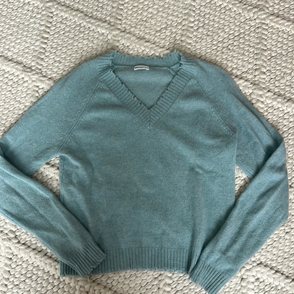 Minnie Rose Cashmere Fray V Neck Sweater - Picture 2 of 5